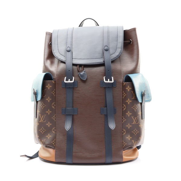 棕色 EPI 水波紋牛皮 原花帆布 Christopher PM 後背包【LOUIS VUITTON LV 路易威登】 M51458