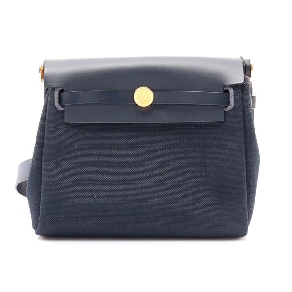 HERMES 愛馬仕 藍色帆布/牛皮 Herbag Zip 20 Mini 肩背包 K刻 金釦