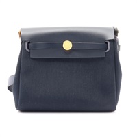 HERMES 愛馬仕 藍色帆布/牛皮 Herbag Zip 20 Mini 肩背包 K刻 金釦