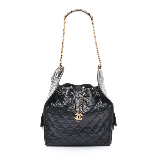 25 Medium 菱格紋牛皮 黑色 肩背包  (缺内袋)【CHANEL 香奈兒】 AS5311