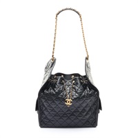 25 Medium 菱格紋牛皮 黑色 肩背包  (缺内袋)【CHANEL 香奈兒】 AS5311