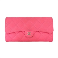 CHANEL 香奈兒 Flap 扣式長夾 粉色 菱格紋 牛皮 AP0241