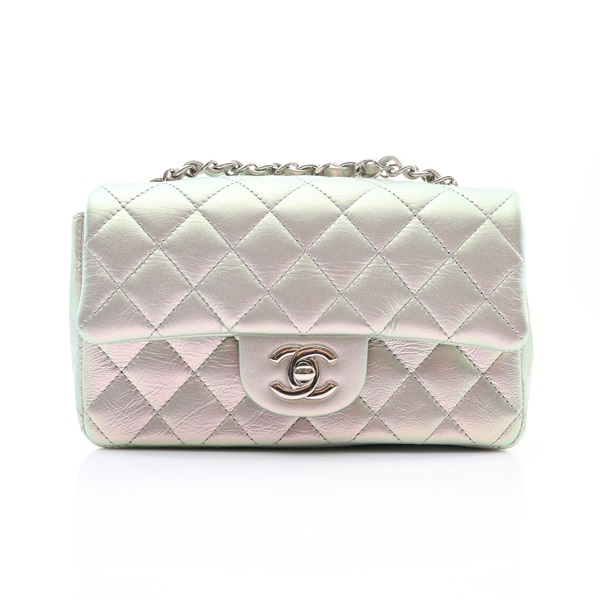 CHANEL 香奈兒 COCO 20 鍊帶 肩背包 虹彩色 菱格紋羊皮 銀釦 A69900