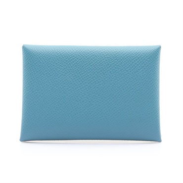 HERMES 愛馬仕 Calvi duo 名片夾 鴨子藍 Epsom牛皮 B刻 銀扣 H083035CK1P