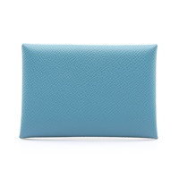 HERMES 愛馬仕 Calvi duo 名片夾 鴨子藍 Epsom牛皮 B刻 銀扣 H083035CK1P
