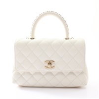 CHANEL 香奈兒 Coco Handle 兩用包 白色 荔枝紋牛皮 金扣 A92990