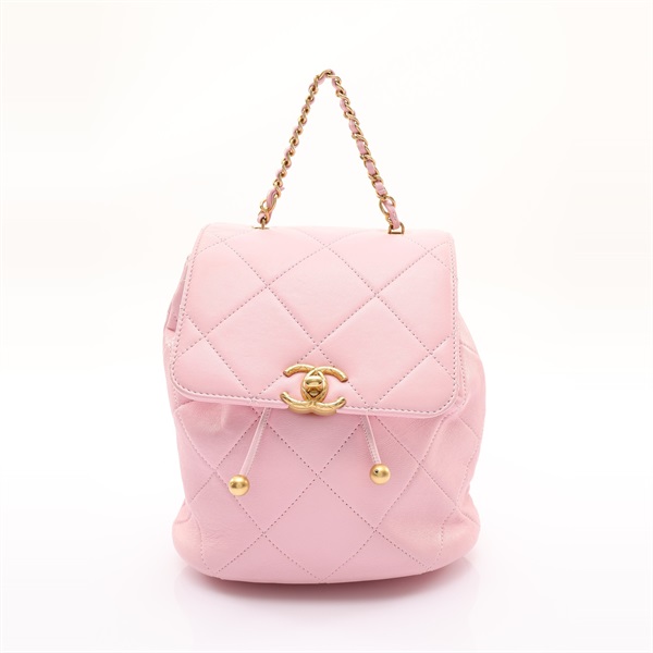 CHANEL 香奈兒 後背包 粉色 菱格紋 羊皮 AS4866