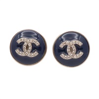 CHANEL 香奈兒 CC 圓形 針式耳環 藍色 金屬
