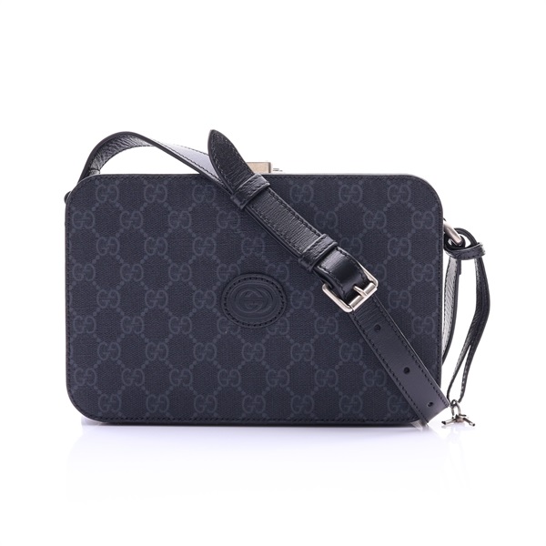 GUCCI 古馳 Interlocking Hard Trunk 肩背包 灰色 黑色 GG Supreme帆布 牛皮 724771