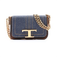 TOD'S 托德斯 T Timeless 鍊帶肩背包 棕/藍色 丹寧 牛皮