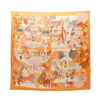 HERMES 愛馬仕 Carre 90 Precious Paradise 方巾 橘色 絲綢 H004094S