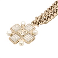 CHANEL 香奈兒 CC 粗鍊 項鍊 金屬 水鑽 珍珠 A22-S