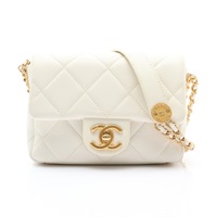 CHANEL 香奈兒 Mini Flap Bag 肩背包 荔枝紋 牛皮 白色 金釦 AS3368