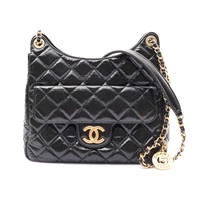 CHANEL 香奈兒 Wavy CC Hobo 肩背包 黑色 亮面皺褶小牛皮 金扣 AS4322