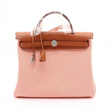 HERMES 愛馬仕 Herbag 31 兩用包 橘色 Toile帆布 K刻 銀扣 H079092