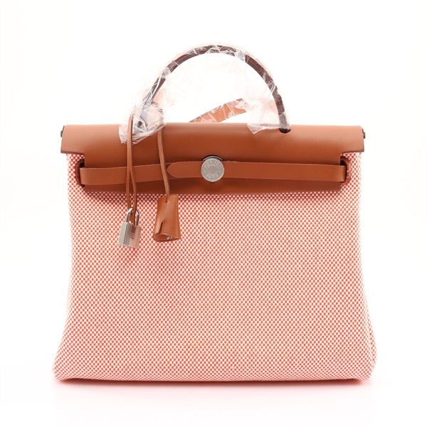 HERMES 愛馬仕 Herbag 31 兩用包 橘色 Toile帆布 K刻 銀扣 H079092