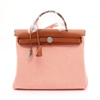 HERMES 愛馬仕 Herbag 31 兩用包 橘色 Toile帆布 K刻 銀扣 H079092