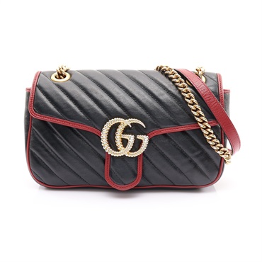 GUCCI 古馳 GG Marmont 絎縫 小號 肩背包 黑/紅色 牛皮 443497