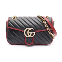 GUCCI 古馳 GG Marmont 絎縫 小號 肩背包 黑/紅色 牛皮 443497
