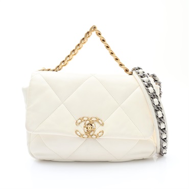 CHANEL 香奈兒 19 兩用包 白色 菱格紋 羊皮 金釦 AS1160