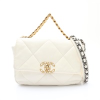 CHANEL 香奈兒 19 兩用包 白色 菱格紋 羊皮 金釦 AS1160