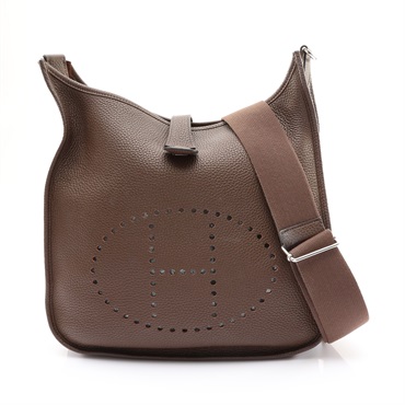 HERMES 愛馬仕 Evelyne 33 肩背包 巧克力色 Clemence 牛皮 口P刻 銀扣
