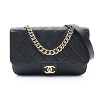 CHANEL 香奈兒 兩用包 黑色 荔枝文牛皮 金扣