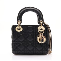 Dior 迪奧 Lady Dior Mini 兩用包 黑色 籐格紋 羊皮 M05050NGE