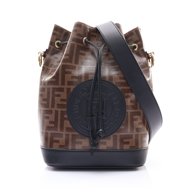 FENDI 芬迪 Mon Tresor 水桶包 肩背包 棕色 牛皮 PVC塗層帆布 8BT298