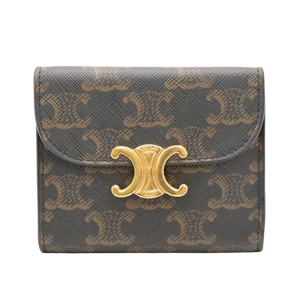 CELINE 賽琳 Small Flap 扣式短夾 棕色 Triomphe 老花帆布 10D782CQH