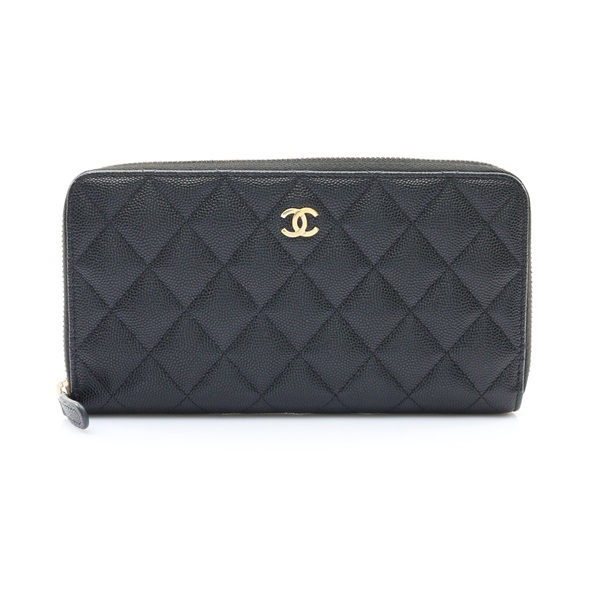 CHANEL 香奈兒 Classic Zip 長夾 黑色 荔枝紋 菱格紋牛皮 金扣 AP0242 AP0242