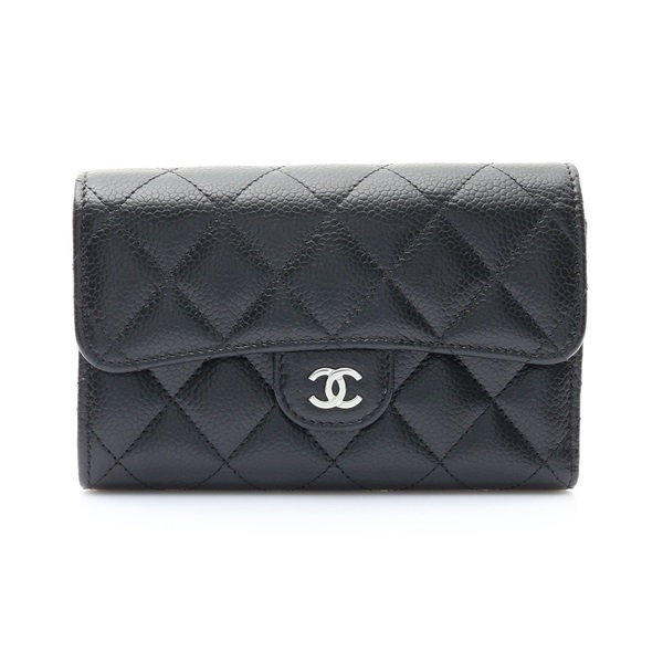 CHANEL 香奈兒 Classic Flap 扣式中夾 黑色 荔枝紋 菱格紋牛皮 銀扣 AP0232 AP0232