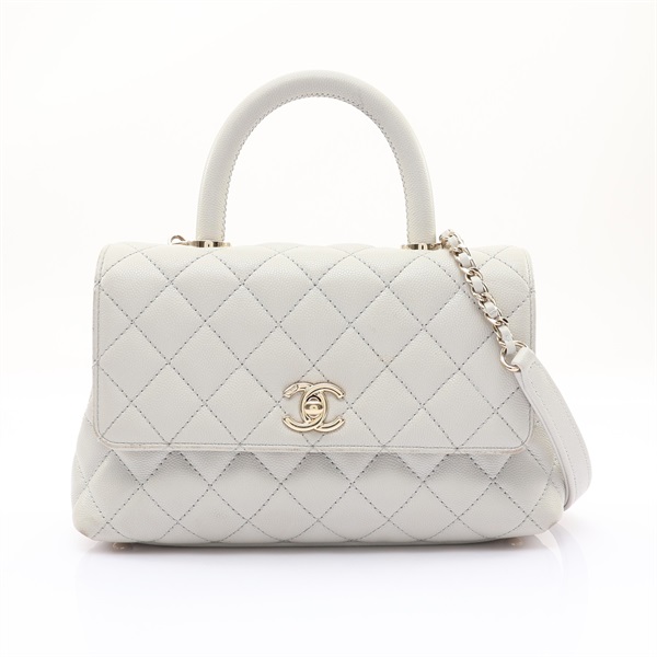 CHANEL 香奈兒 手把口蓋包 肩背包 灰色 荔枝紋 菱格紋牛皮 金釦 A92990  A92990