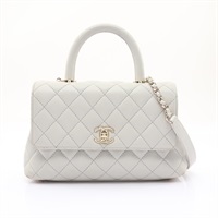 CHANEL 香奈兒 手把口蓋包 肩背包 灰色 荔枝紋 菱格紋牛皮 金釦 A92990  A92990