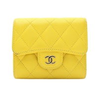 CHANEL 香奈兒 三折短夾 黃色 荔枝紋牛皮 金扣
