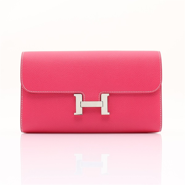 HERMES 愛馬仕 Constance 長夾 Epsom牛皮 糖果粉色 銀扣 X刻