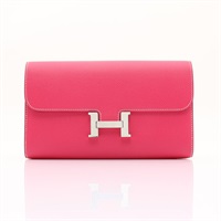 HERMES 愛馬仕 Constance 長夾 Epsom牛皮 糖果粉色 銀扣 X刻