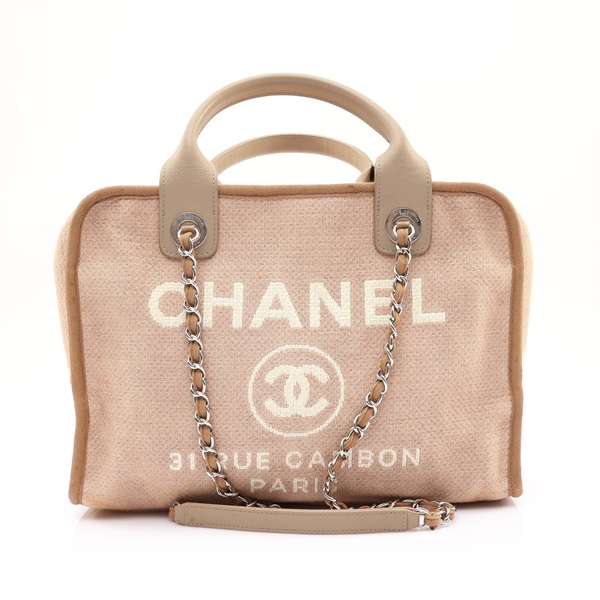 CHANEL 香奈兒 Deauville Bowling 鍊帶兩用包 淺棕色 帆布 牛皮 無卡