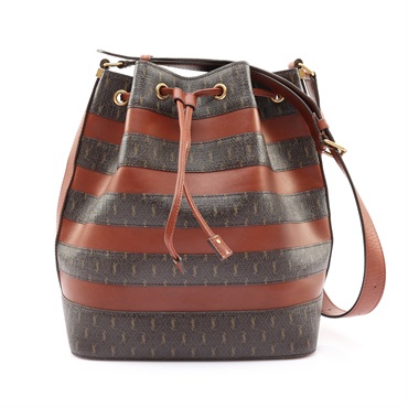 SAINT LAURENT YSL 聖羅蘭 Monogramme Striped 水桶包 棕色 原花帆布 牛皮 568606