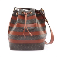 SAINT LAURENT YSL 聖羅蘭 Monogramme Striped 水桶包 棕色 原花帆布 牛皮 568606