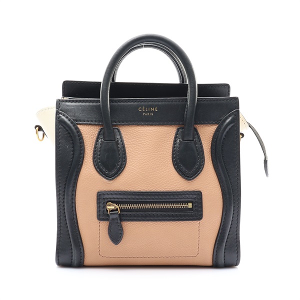 CELINE 賽琳 Nano Luggage 手提包 黑/白/粉色 牛皮 缺背帶
