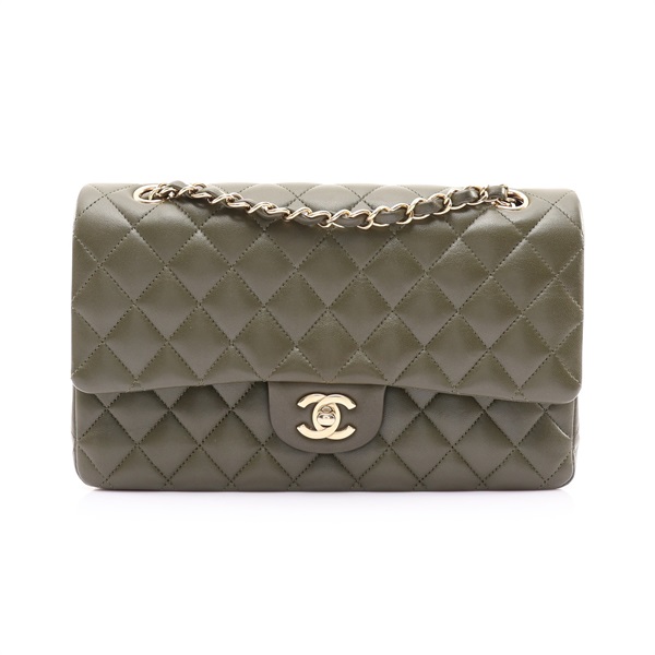 CHANEL 香奈兒 COCO 25 肩背包 綠色 菱格紋羊皮 金釦 A01112