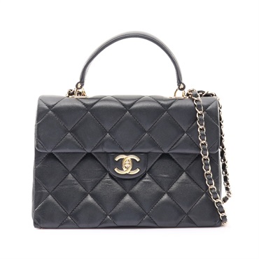 CHANEL 香奈兒 Top Handle Flap 兩用包 黑色 荔枝紋 菱格紋牛皮 金扣 AS4712