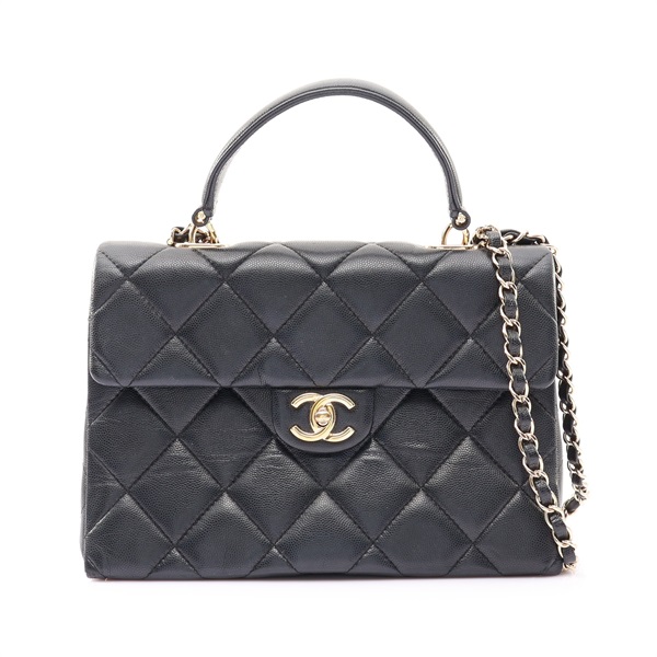 CHANEL 香奈兒 Top Handle Flap 兩用包 黑色 荔枝紋 菱格紋牛皮 金扣 AS4712