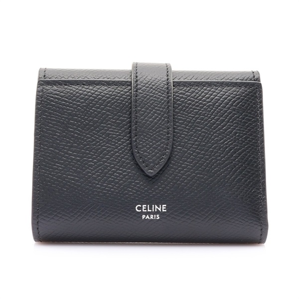 CELINE 賽琳 Fine Strap 三折 扣式 短夾 黑色 粒面牛皮 10H483BEL