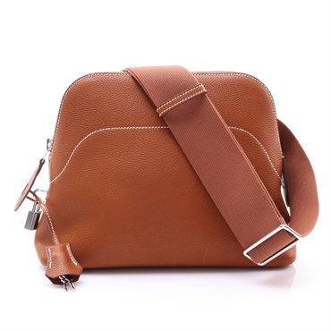 HERMES 愛馬仕 Bolide 郵差包 肩背包 黃褐色 Barenia牛皮 G刻 銀扣 H086959CK34
