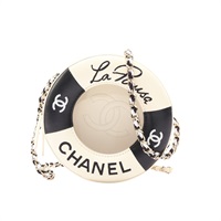 CHANEL 香奈兒 Coco Lifesaver Round 肩背包 黑/白 菱格紋羊皮 銀扣 無卡 AS0209