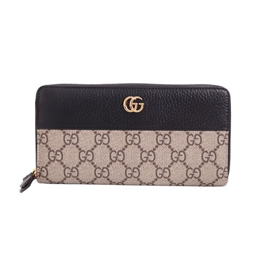 GUCCI 古馳 GG Marmont 拉鍊長夾 米色 帆布牛皮 456117