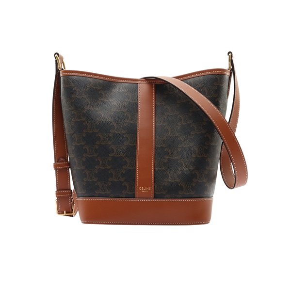 CELINE 賽琳 水桶包 肩背包 棕色 Triomphe 帆布 牛皮 191442CAS.04LU