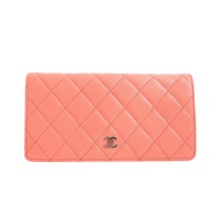 CHANEL 香奈兒 長夾 粉橘色 荔枝紋羊皮 銀釦 A31509
